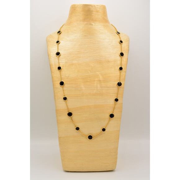 Kate Spade Crystal Confetti Necklace Chain Black Open Bezel Crystal Gold Tone 9J - Picture 2 of 12